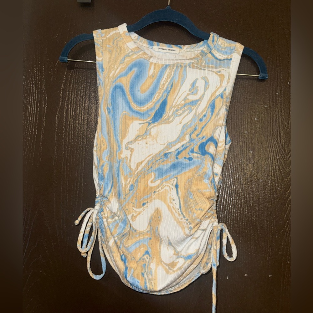 Caution To The Wind Swirl Tank Top in Blue and Tan